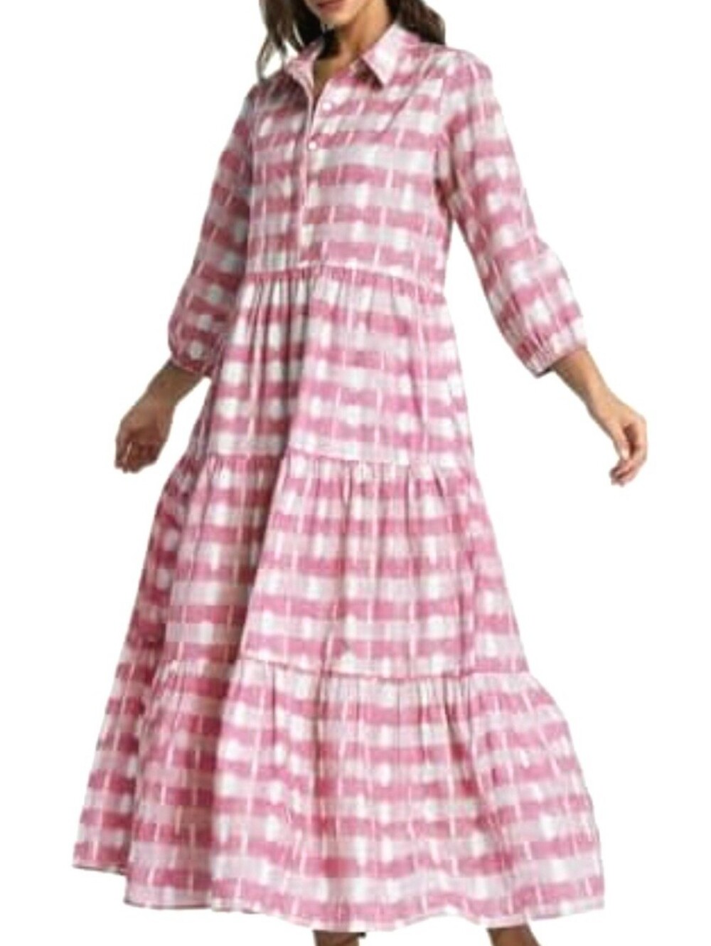 Pink And White Gingham Maxi Dress Unbranded Tiered Cotton